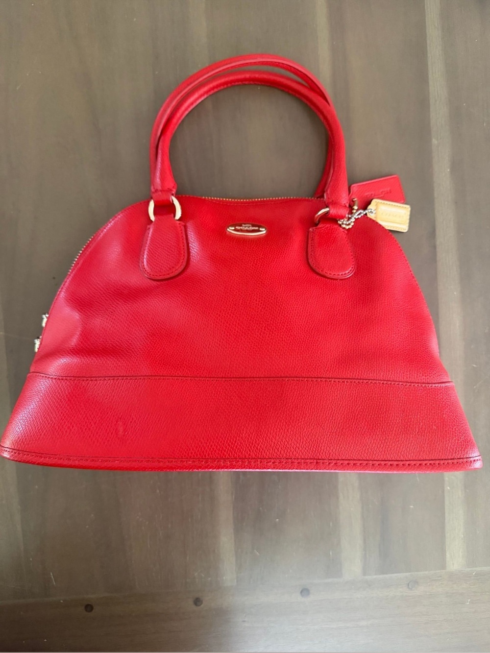 Coach Cora Red Leather Dome Satchel Handbag